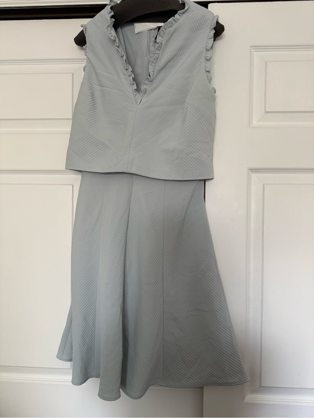 Reiss Pale Blue Ruffled V-Neck Midi Dress